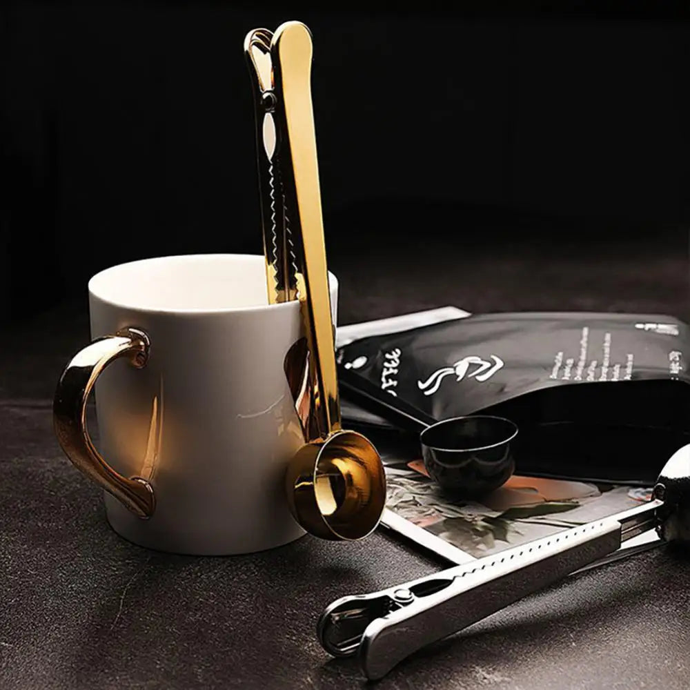 Stainless Steel Bag Sealer Scoop 7 Inch Dual Purpose Clip for Coffee Tea Storage Kitchen Pantry Organization Tool Silver Gold Black Rose Gol