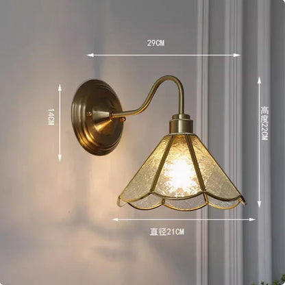 Tiffany-Style Glass Sconce with Curved Copper Arm E27 Socket 11 in x 8 in Bedroom Hallway Accent Light for Living Room Study Bathroom