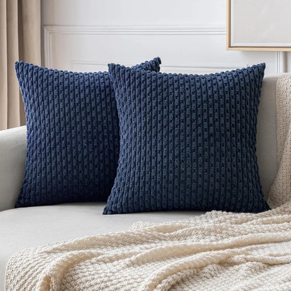 Ribbed Throw Pillow Cover 18×18 Inch Polyester Cotton Blend Textured Decorative Accent for Sofa Couch Armchair Bedroom Modern Scandinavian B