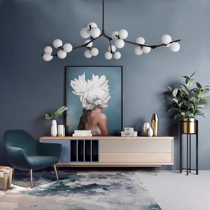 Sculptural Multi-Globe Ceiling Fixture with Repositionable Arms in Frosted Glass & Metal for Dining Areas & Living Spaces
