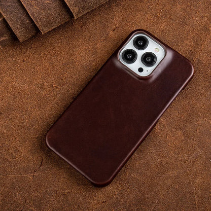Handcrafted Full-Grain Cowhide iPhone Case – Shock-Absorbing Edge Protection with Raised Camera Lip and Port Precision
