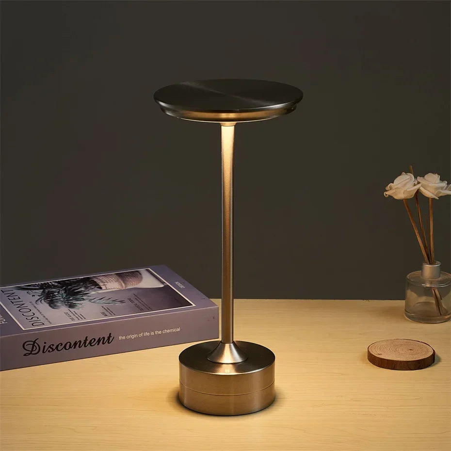 Rechargeable LED Desk Lamp with Touch Control - 3 Brightness Levels & Adjustable Color Temperature - Compact Metal Design for Nightstand, Of