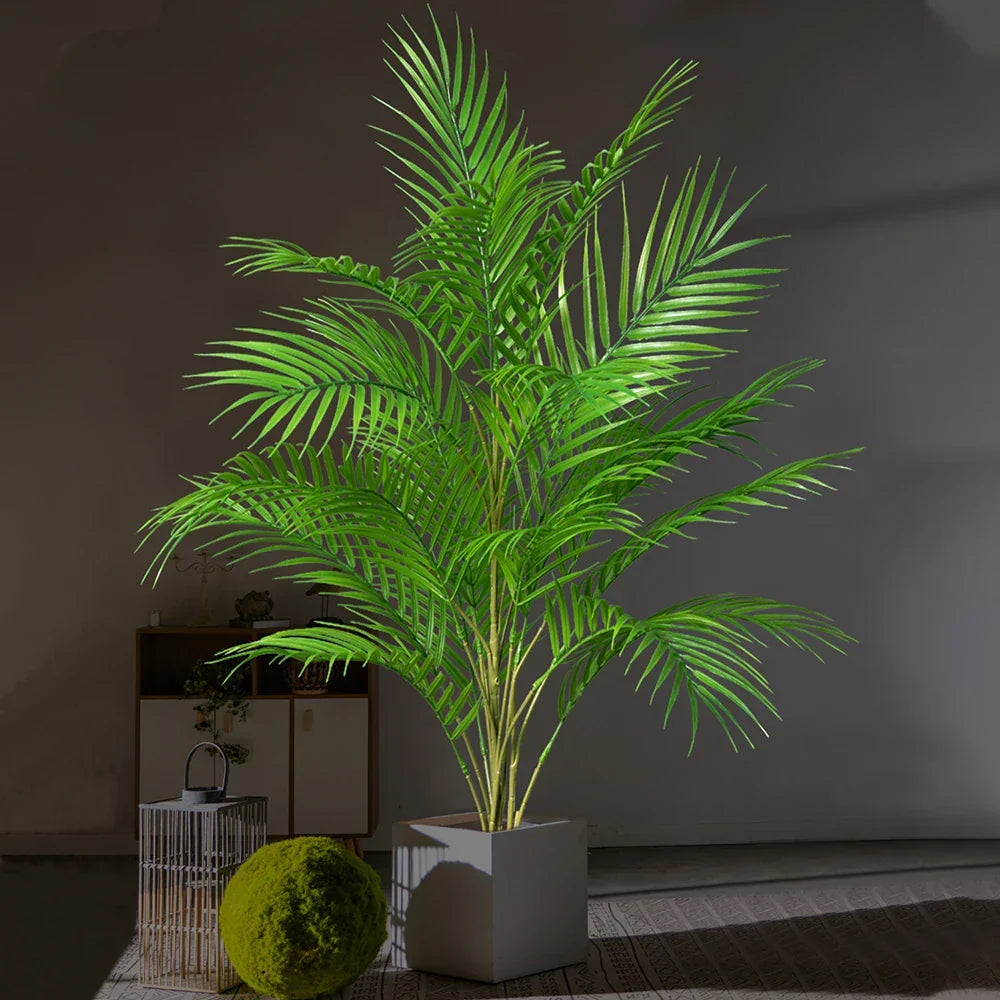 Faux Palm Tree Plastic Indoor Outdoor Decor 35 Inch Green Floor Plant Home Office Patio Living Room Balcony Entryway