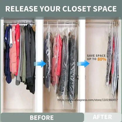 Set of 3 Vacuum Storage Bags for Clothes - Space Efficient Hanging Design