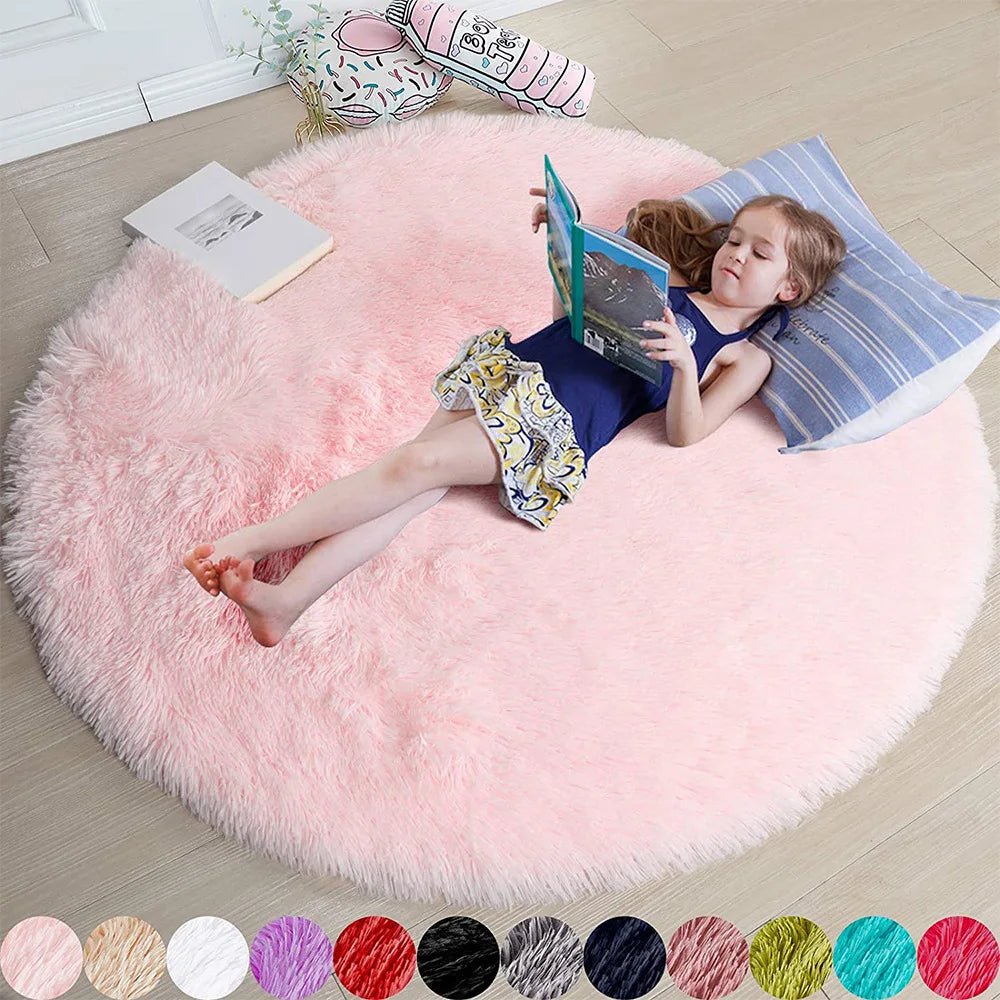 Plush Kids Floor Mat with Memory Foam 39 in Round Anti-Slip Shaggy Rug for Nursery Bedroom Play Space Reading Corner Soft Cushioned Circle C