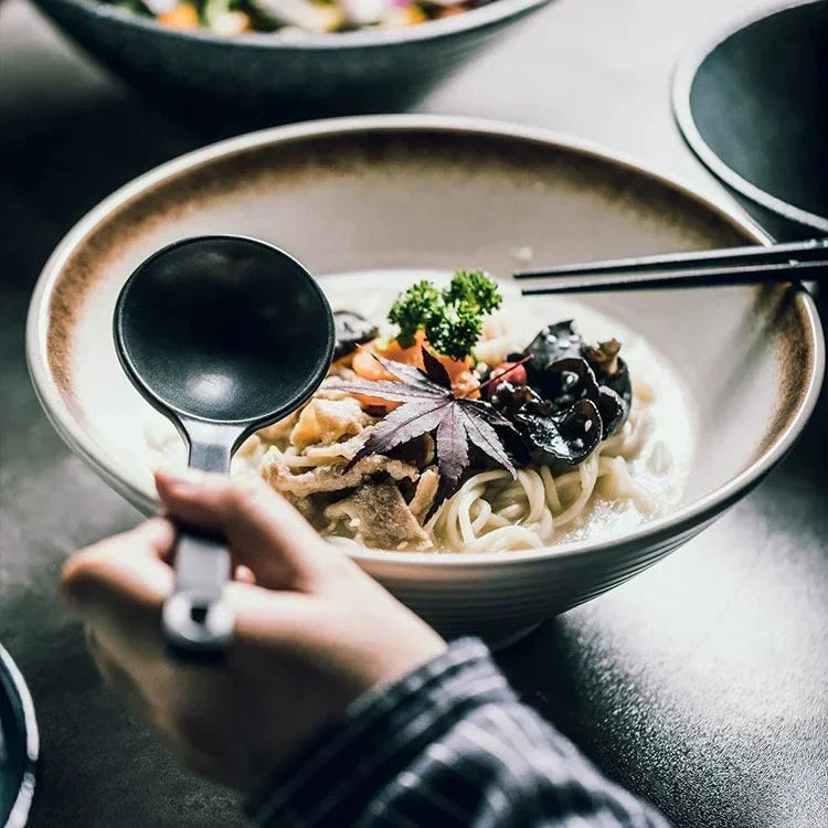 Handcrafted Ceramic Noodle Bowl 7 inch Asian-Inspired Soup Dish for Pho Udon Rice Meals Minimalist Dinnerware Versatile Kitchen Serving Piec