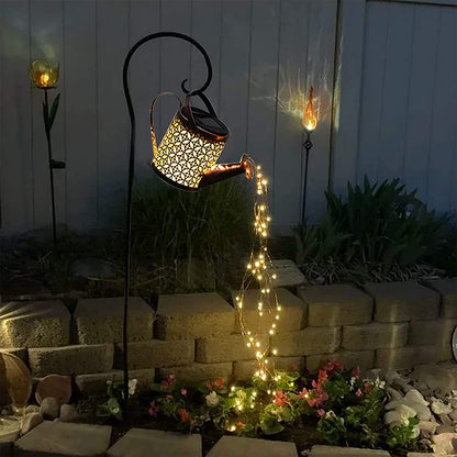Solar Waterfall String Light Stake for Garden & Patio Outdoor Decor 31.5 in with Warm LED Copper Wire Auto On/Off Yard Lighting