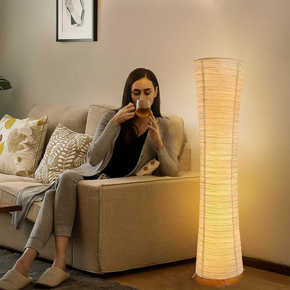42-Inch Tall Standing Lamp with Paper Lantern Shade White for Bedroom Corner Reading Light Adjustable Color Temperature Remote Control Minim