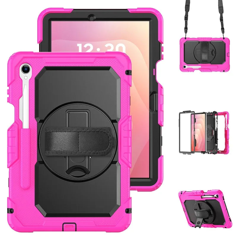 Heavy-Duty Tablet Case for Samsung Galaxy Tab S11–S7 with Rotating Hand Strap, Kickstand & Shoulder Strap