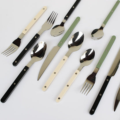 Flatware Set for 6 – Riveted Handle Silverware Service with Knife Fork Spoon – Slim Bistro Stainless Steel Dining Utensils for Everyday