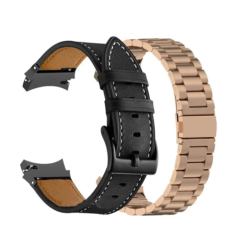 Leather & Steel Smartwatch Strap for Galaxy Watch 5 – Adjustable Wristband in Multiple Finishes