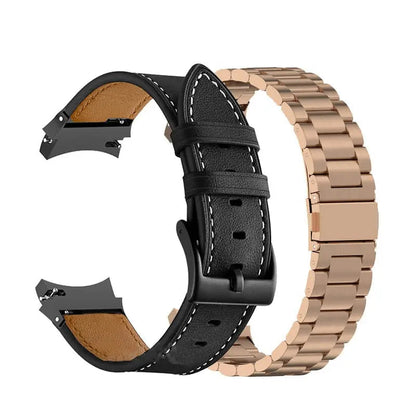 Leather & Steel Smartwatch Strap for Galaxy Watch 5 – Adjustable Wristband in Multiple Finishes
