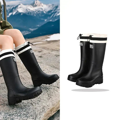 Women's Waterproof Rain Boots with Non-Slip Sole – Vintage-Inspired Rubber Boots for Fall & Winter, Mid-Calf & Tall Styles