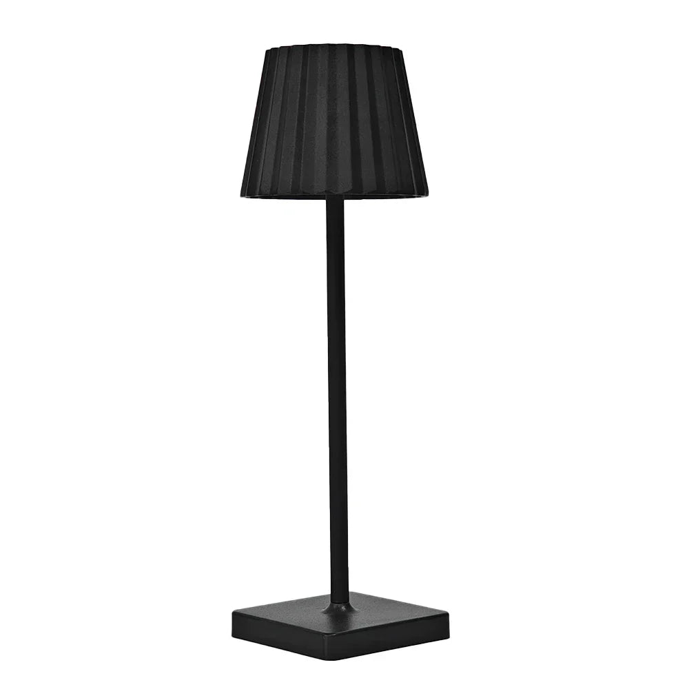 Cordless Rechargeable Table Lamp with Pleated Shade & Touch Dimmer – Classic LED Bedside Light for Bedroom Living Room