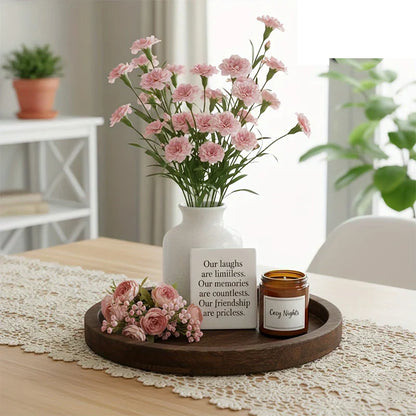 Round Wooden Serving Tray 11 inches Brown Farmhouse Coffee Table Organizer Centerpiece Display for Kitchen Counter Living Room Home Decor