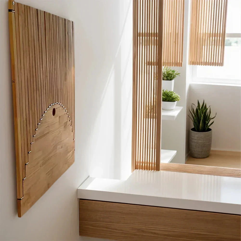 Fold-Down Workspace Table Natural Wood 24x24 Inches for Apartments Studios Bedrooms Small Rooms Laptop Station Handcrafted Slatted Surface R