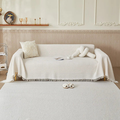Jeté de canapé texturé en coton et polyester 180x260 cm pour protection de canapé, lit ou fauteuil, décoration intérieure neutre et superposable, housse lavable