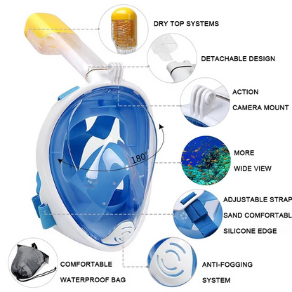 AquaVision | Masque de snorkeling intégral avec vue à 180 degrés | Conception confortable pour une respiration naturelle