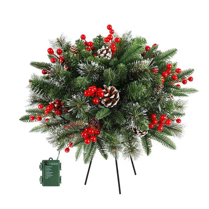 Illuminated Christmas Wreath with Stand for Planters & Holiday Display – 50 LED Lights & Timer