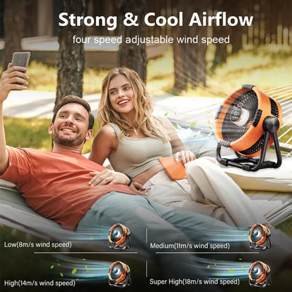 Rechargeable Camping Fan 20000mAh with LED Light & Remote Control for Tent, Outdoors & Emergency