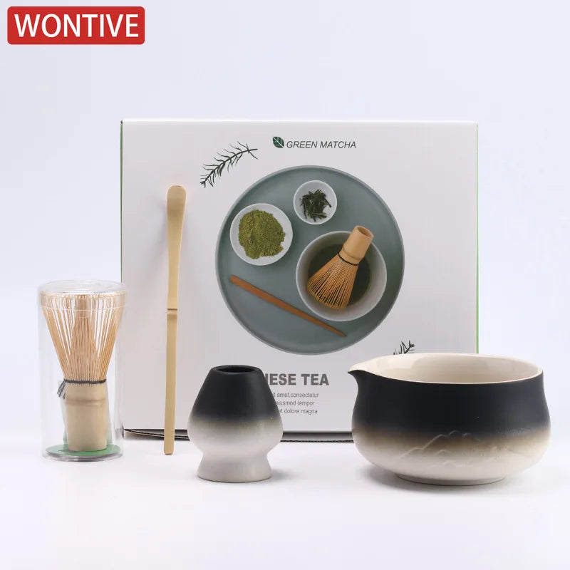 Ceramic Matcha Tea Set with Bamboo Whisk & Strainer | Traditional Japanese Tools for Authentic Tea Preparation