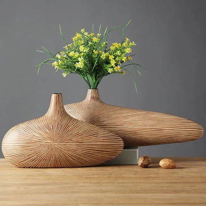 Sculptural Faux-Wood Vase for Floral Displays & Statement Décor, Medium 14 in & Large 20 in, Textured Organic Design for Living Room, Bedroo