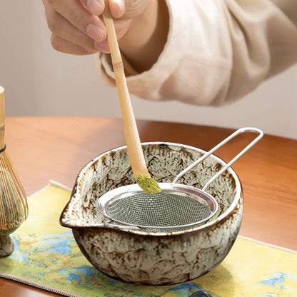 Ceramic Matcha Tea Set with Bamboo Whisk & Strainer | 6-Piece Essential Tools for Authentic Preparation