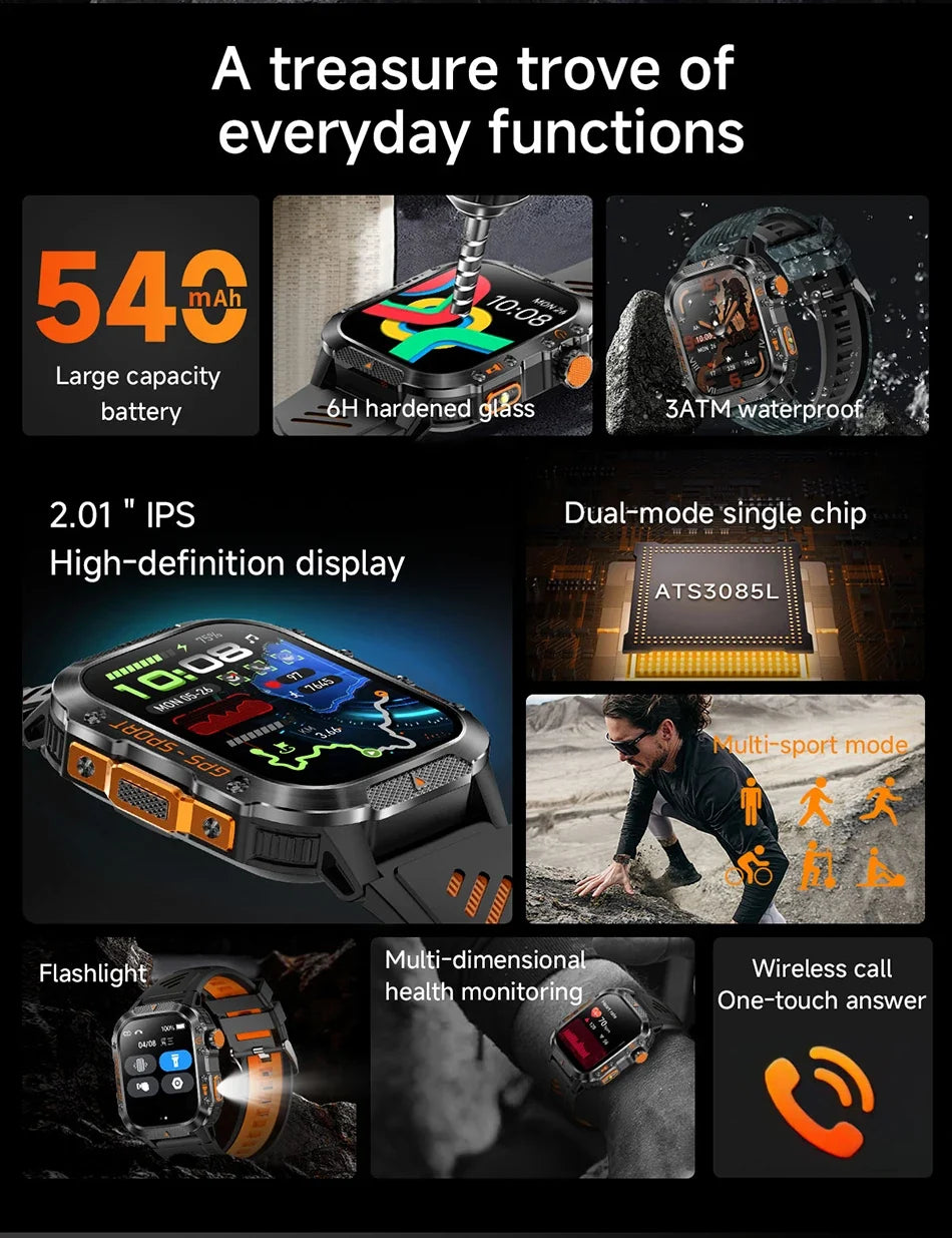 Rugged Smart Watch with Multi Satellite GPS and Sports Modes, Rugged GPS Smartwatch with Bluetooth Calling