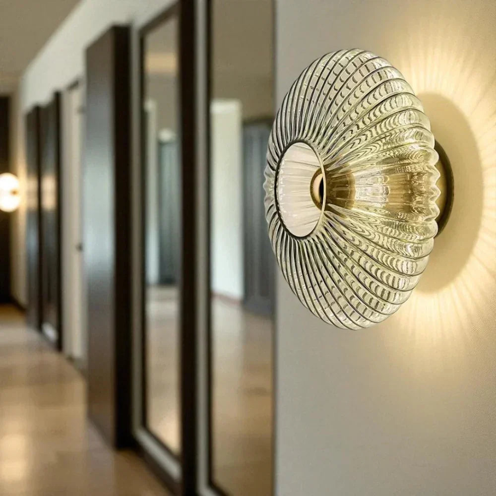 Textured Glass Sconce Fixture Warm Glow Indoor Accent Light Shell Shape for Entryway Bedroom Hallway Contemporary Boho Art Deco Style
