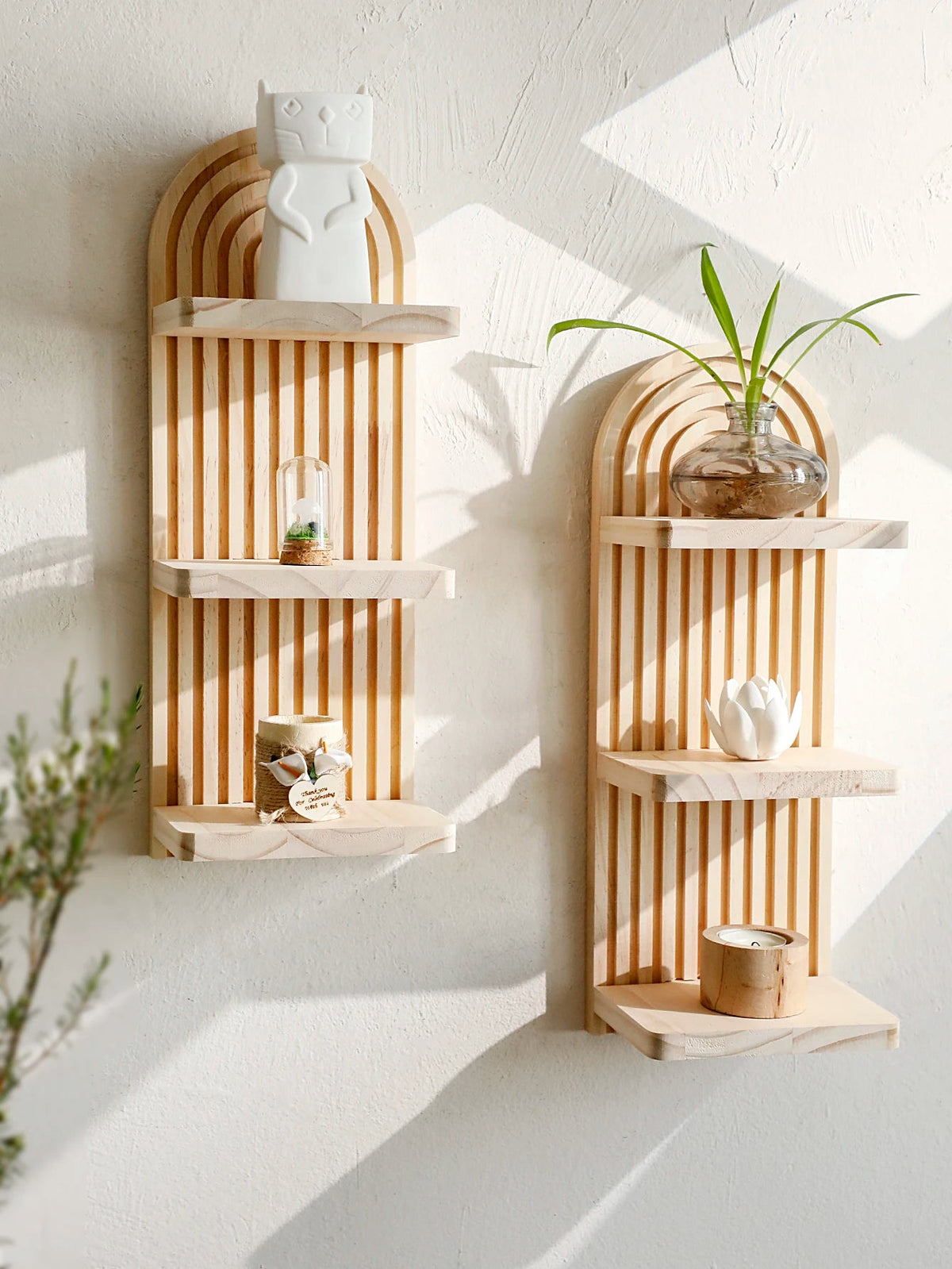 Boho | Floating Wood Wall Shelf with 3-Tier Design | Stylish Storage for Home Decor