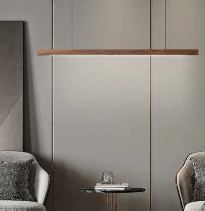LED Wood Dining Room Fixture 47-Inch Linear Hanging Light Adjustable Height Island Chandelier Natural Pine Kitchen Suspended Lighting Modern