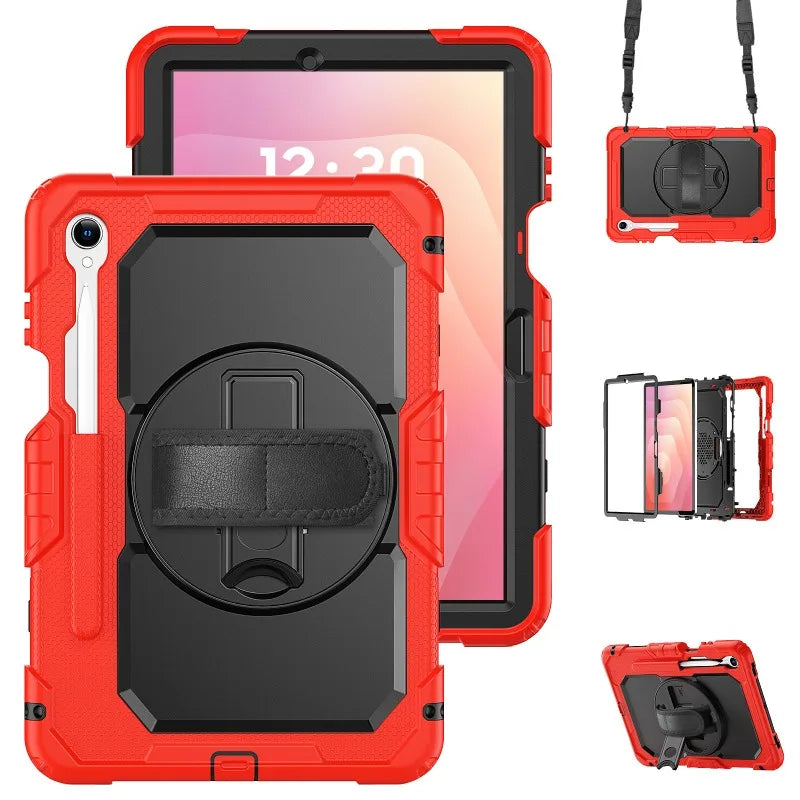 Heavy-Duty Tablet Case for Samsung Galaxy Tab S11–S7 with Rotating Hand Strap, Kickstand & Shoulder Strap
