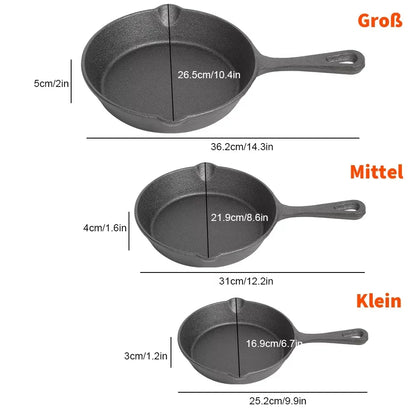 Skillet Trio Cast-Iron Cookware 6.3-Inch 7.9-Inch 10.2-Inch Uncoated Multi-Burner Stovetop Campfire Searing Frying Skillets for Induction Ga