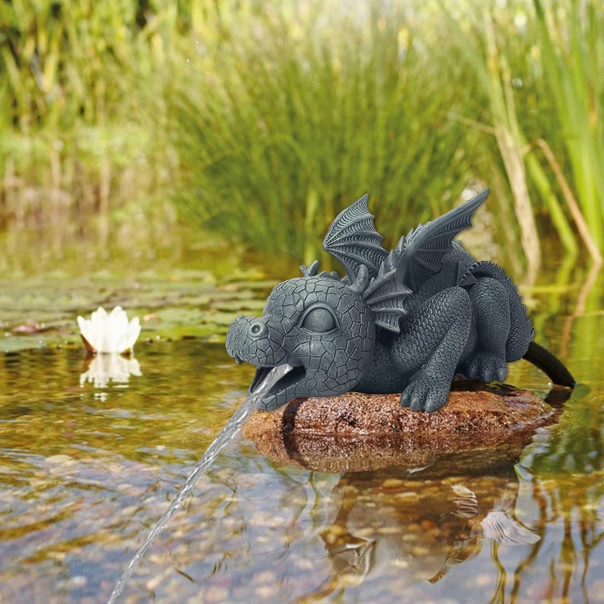 Statues de jardin féeriques | Sculpture de dragon cracheur d'eau au design réaliste | Fontaine en résine résistante aux intempéries pour espaces extérieurs