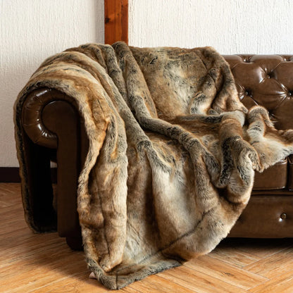 Plush Faux-Fur Accent Blanket 80×60 in Oversized Ultra-Soft Polyester Decorative Cover for Bedroom Sofa Chair Couch Neutral Tan Silver Brind