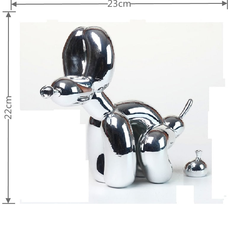 Metallic Resin Balloon Dog Sculpture for Shelf, Mantel & Tabletop Display in Modern Contemporary Living Rooms