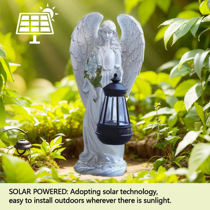 Solar Angel Figurine LED Light White Resin 12 Inch Waterproof Memorial Accent for Patio Pathway Yard Cordless Dusk to Dawn Automatic