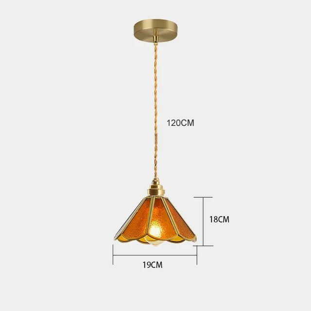 Handcrafted Art Glass Hanging Fixture 7.5 Inch Vintage Copper Shade for Dining Area Kitchen Island Accent Lighting E27 Socket Adjustable Cor