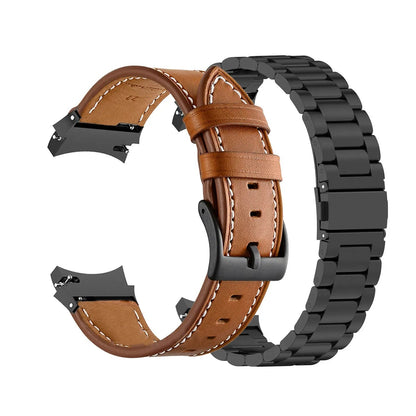 Leather & Steel Smartwatch Strap for Galaxy Watch 5 – Adjustable Wristband in Multiple Finishes