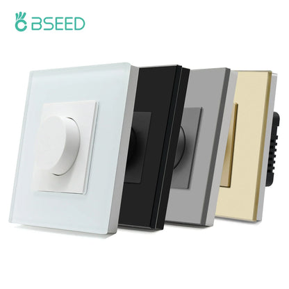 Variateur rotatif 3,4 pouces avec panneau en verre, commande tactile, compatible LED, pour chambre, salon, salle à manger, montage mural domestique