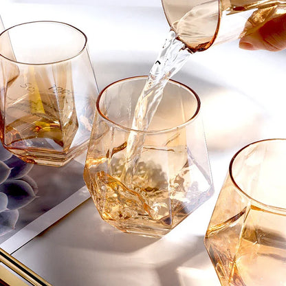 Crystal-Clear Beverage Pitcher & Tumbler Set with Geometric Faceted Design for Home Bar, Kitchen & Dining Room Entertaining
