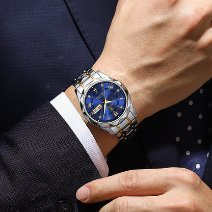 Stainless Steel Men's Watch with Luminous Dial & Date Display