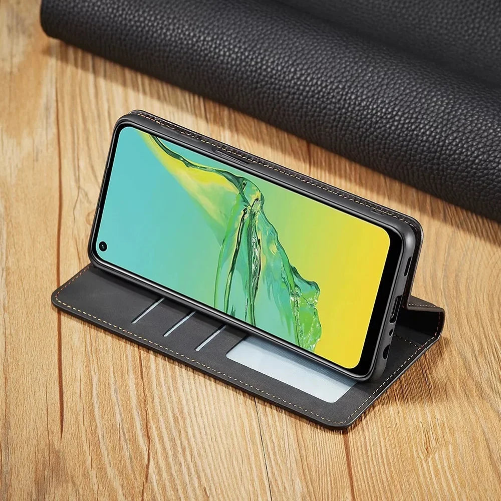 Magnetic Leather Phone Case Folio Wallet Cover with Kickstand for Samsung Galaxy Phones