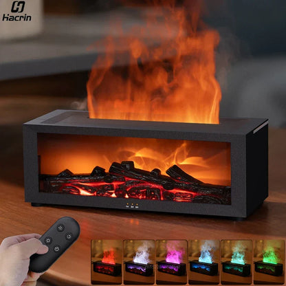 Ultrasonic Mist Diffuser with Flame-Effect LED Light and Remote Control for Desktop, Bedroom, and Office