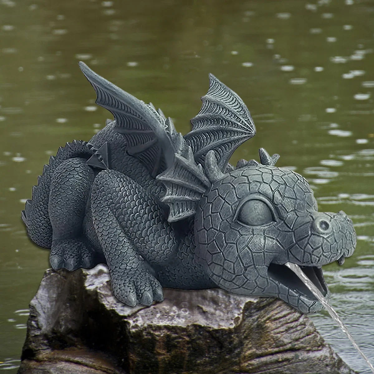 Statues de jardin féeriques | Sculpture de dragon cracheur d'eau au design réaliste | Fontaine en résine résistante aux intempéries pour espaces extérieurs