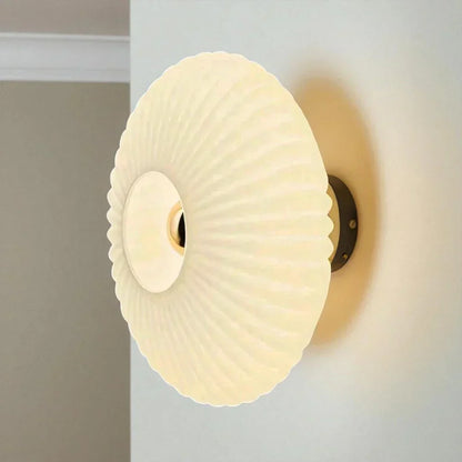 Textured Glass Wall Sconce Amber Finish Shell Design Bedroom Hallway Lighting Indoor Mounted Accent Fixture Vintage Modern Decorative Light