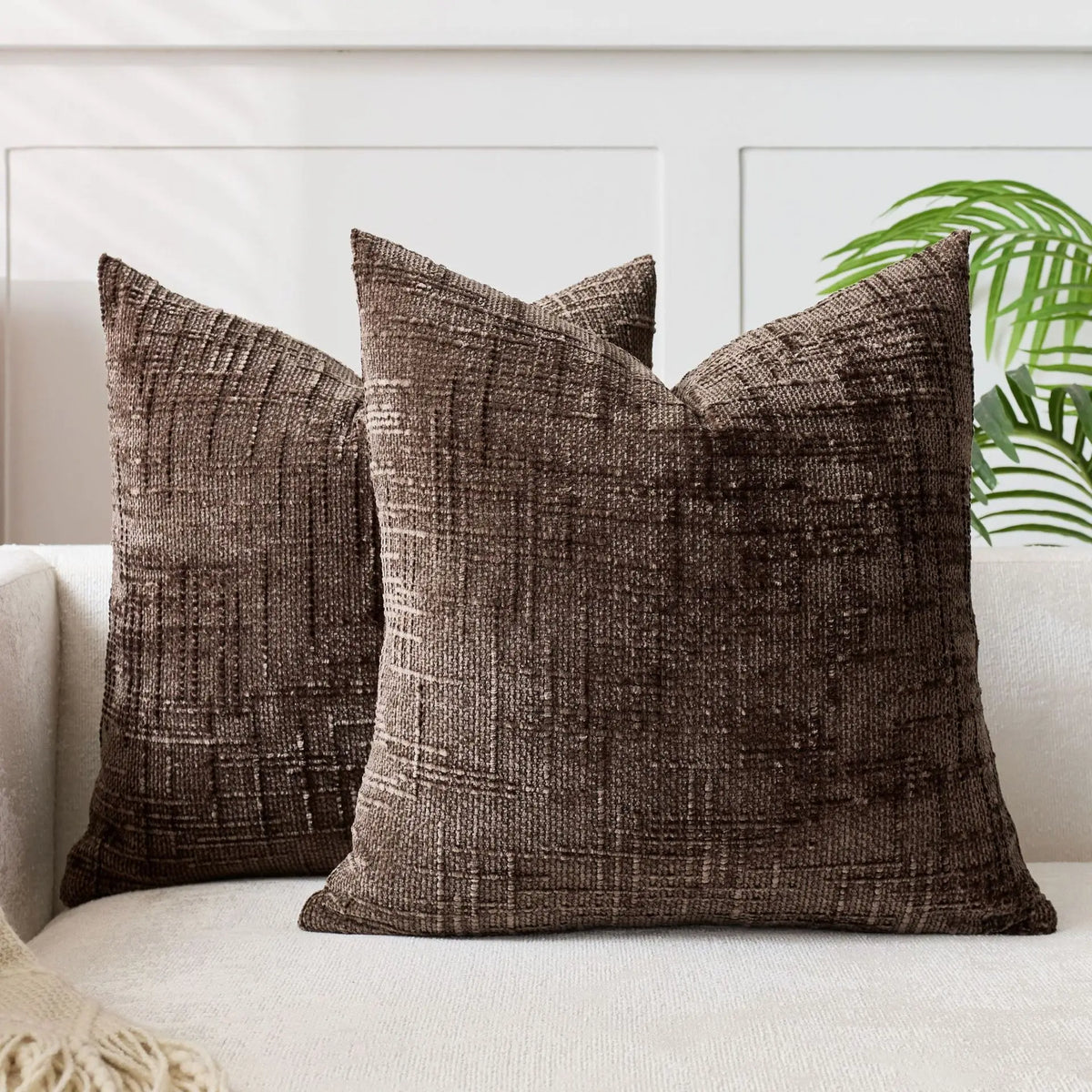 Plush Chenille Pillow Case 18 in Textured Bamboo Relief Pattern for Sofa Bed Living Room Bedroom Accent Home Décor Throw Cushion Slipcover