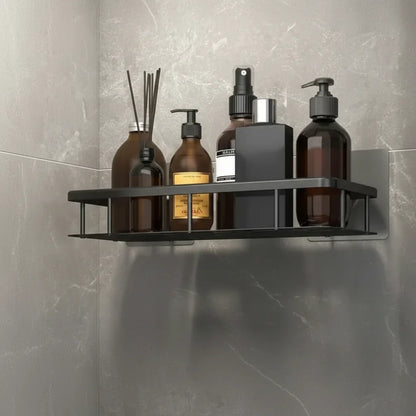 Organisateur de douche d'angle adhésif à montage mural – Étagère de rangement étanche sans perçage pour salle de bain, toilettes et lavabo – ABS et acier en noir ou argent