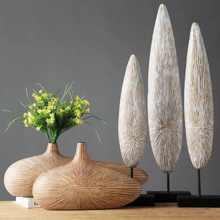Handcrafted Desert-Inspired Elongated Decorative Bowl with Wood-Grain Texture for Modern Home Decor