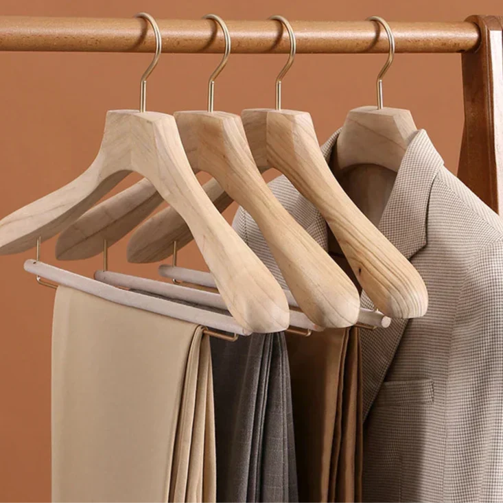 Premium Wood Suit Hangers with Pants Bar 1.6 in Wide Shoulder Support for Jackets Blazers Coats Closet Organization Heavy Duty Wooden Garmen
